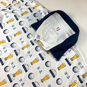 Eversole Run Golf Yuengling Beer Flight Print Polo‎ Shirt Blue Collar Size 3X